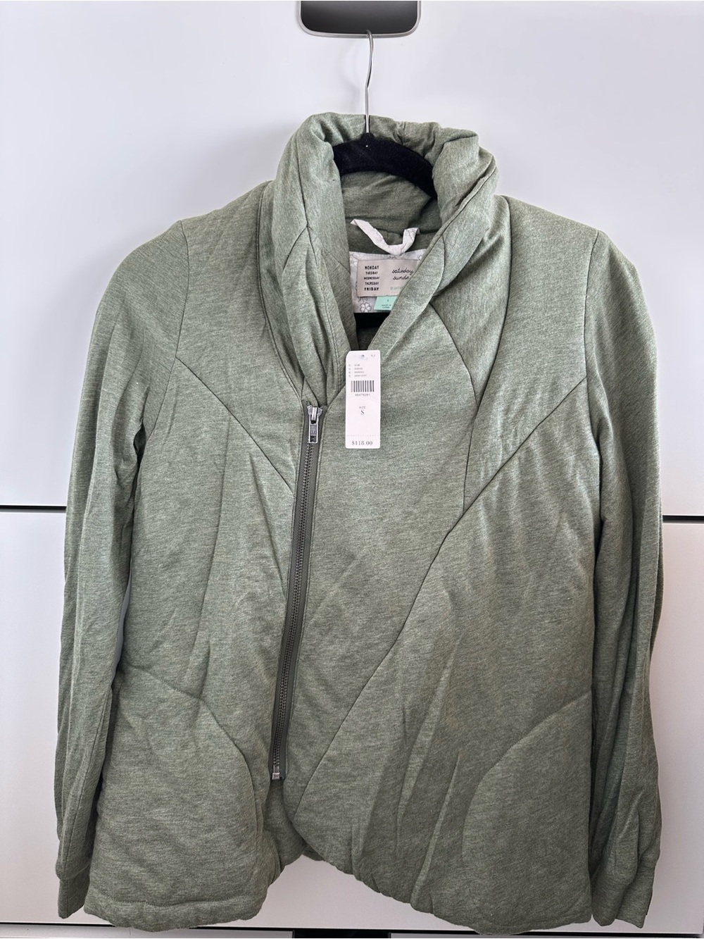 Pale Sage Quilted Asymmetric Zip Jacket